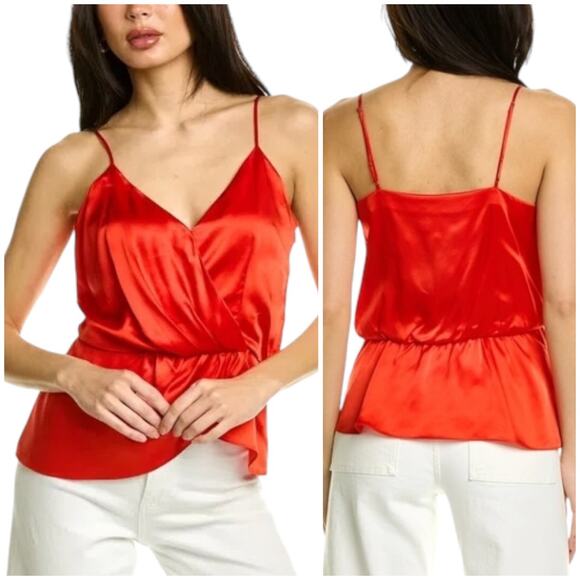 Cinq à Sept NWT Mirin Silk Top Chili Pepper Red Tank Blouse V-Neck Size XS - Picture 1 of 13